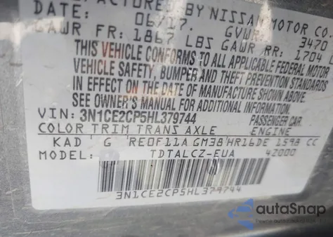 2017 Nissan Versa Note S Plus z USA, uszkodzony, nr VIN 3N1CE2CP5HL379744